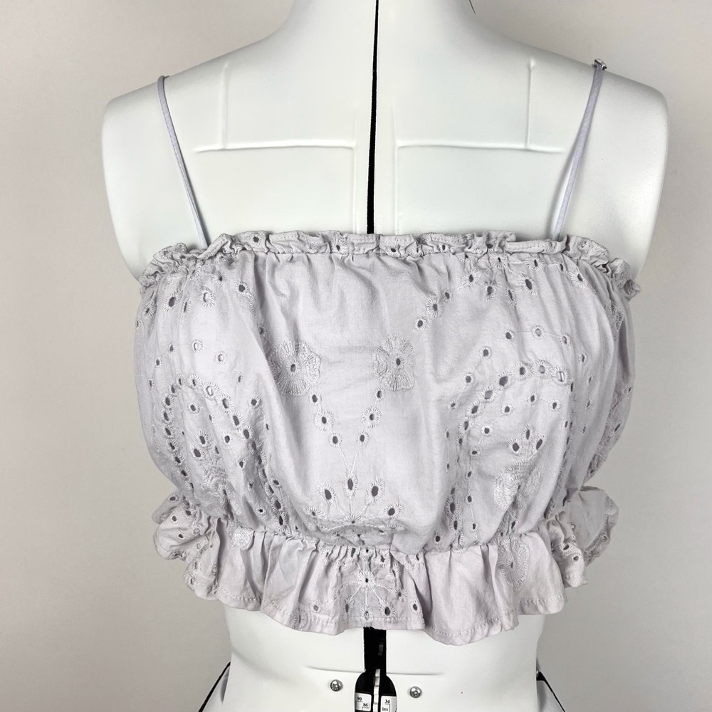Sky to Moon Pale Purple Eyelet Cropped Top Size M